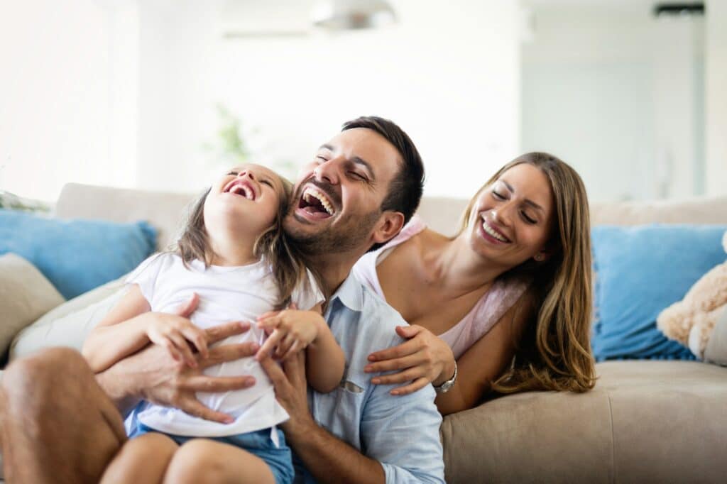 Happy family having fun time at home